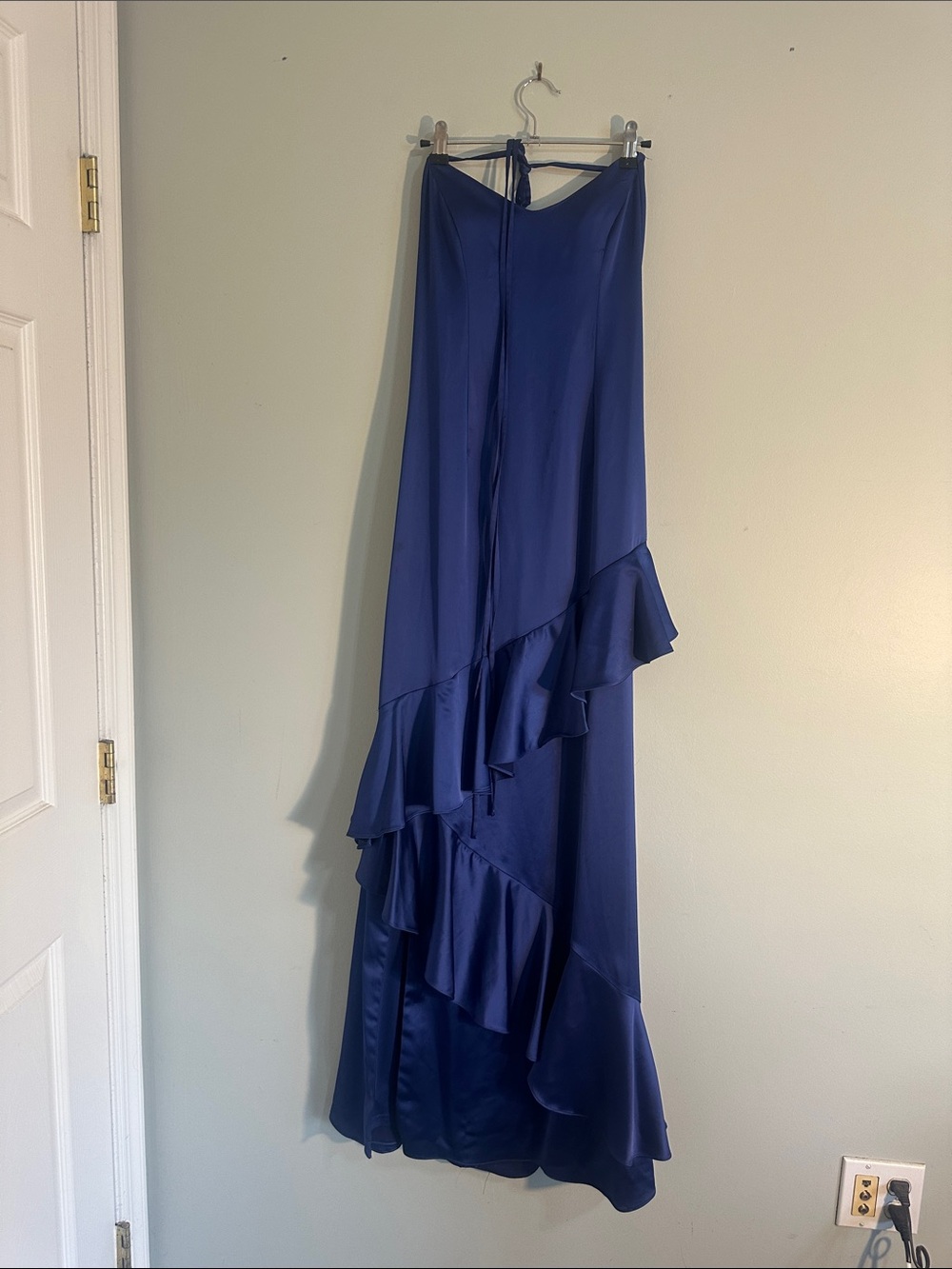 Adrianna Papell Navy Blue Asymmetrical Ruffle Maxi Dress